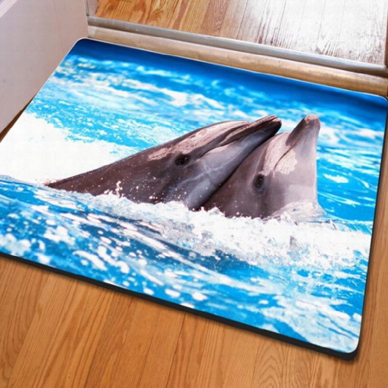 Two Lovely Cute Dolphins Playing In The Sea Print Home Decorative Non Slip Doormat