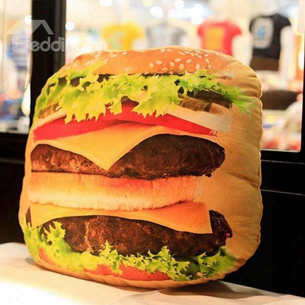 Unique Delicious Hamburger Design Plush Throw Pillow