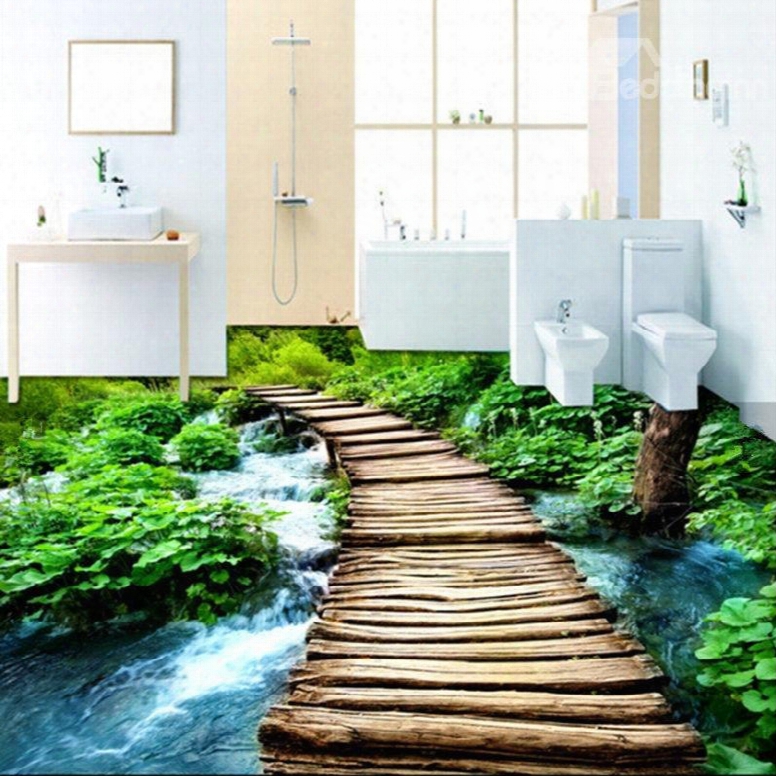 Unique Design Wooden Bridge Over The River Pattern Decorative Waterproof 3d Floor Murals