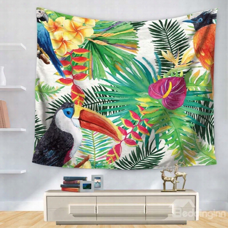 Various Vivid Birds With Palm Leaves Balmy Orchid Pattern Decorative Hanging Wall Tapestry