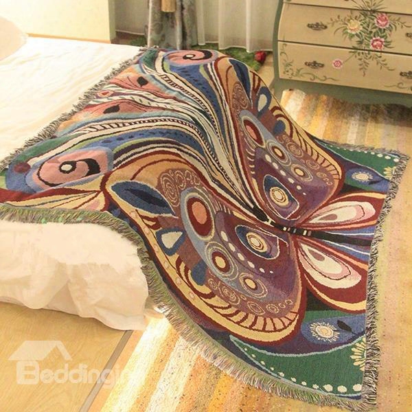 Versatile Colorful Butterfly Print Soft Cotton Blanket