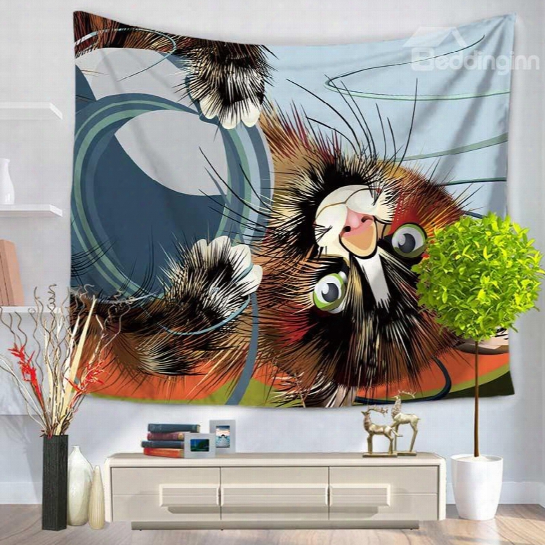 Vividly Brown Cat And A Bowl Decorative Hanging Wall Tapestry