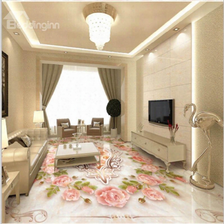 Warm Pink Flowers Pattern Home Decorative Waterproof Splicing 3d Floor Murals