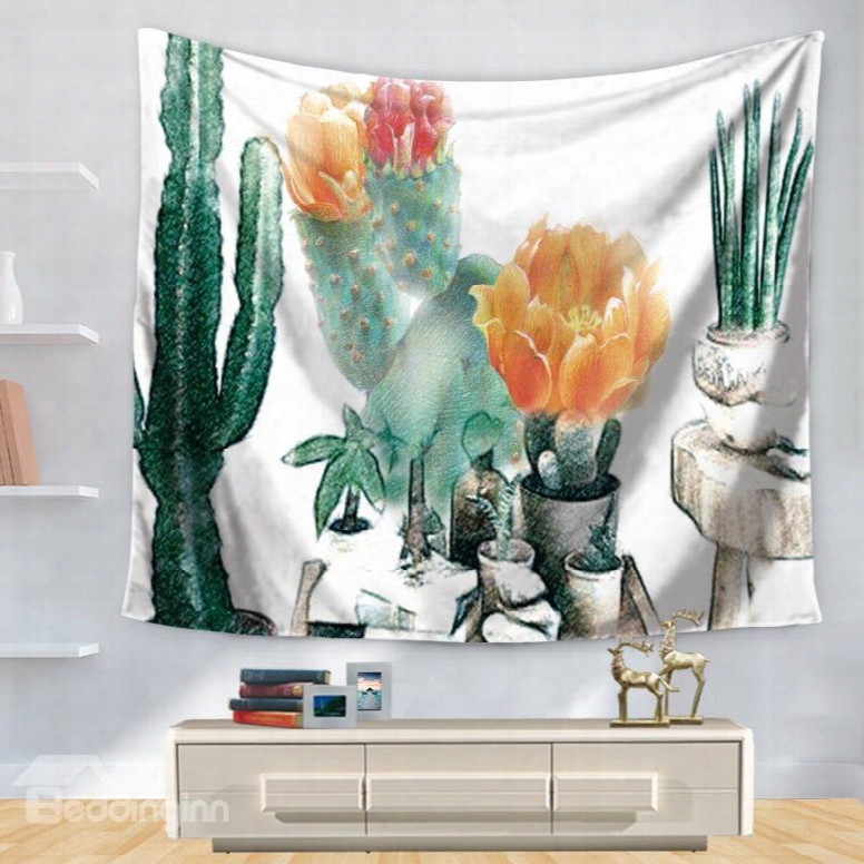 Âwatercolor Garden Hot South Desert Plant Cactus Pattern Decorative Hanging Wall Tapestry