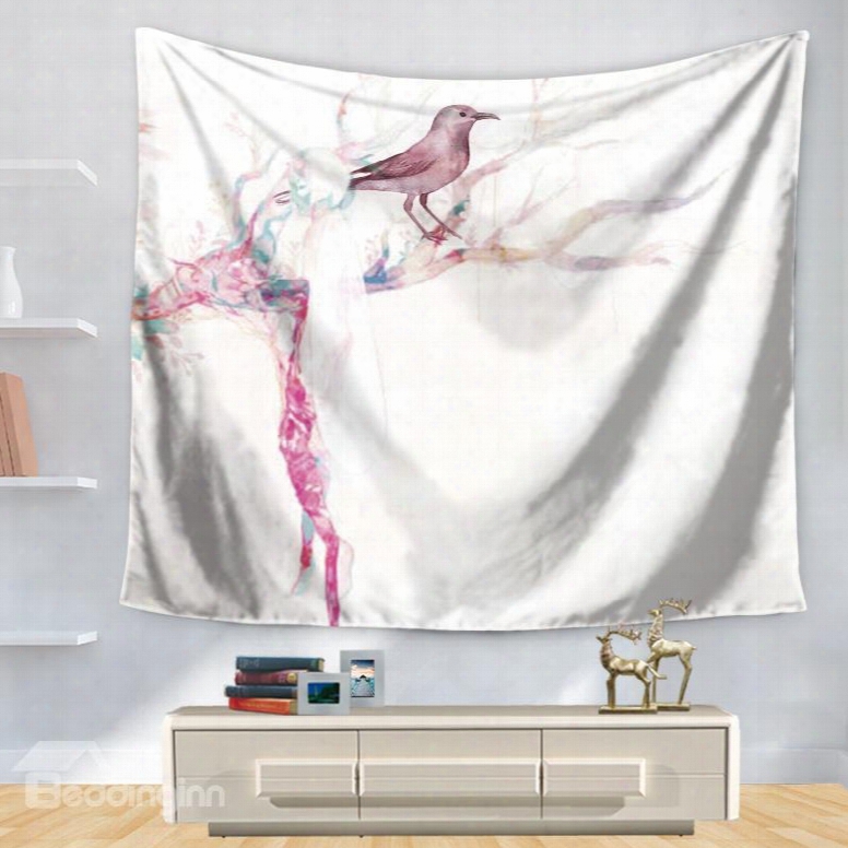 Watercolor Lonely Bird On The Branch Of Tree Pattern Decorative Hanging Wall Tapestry