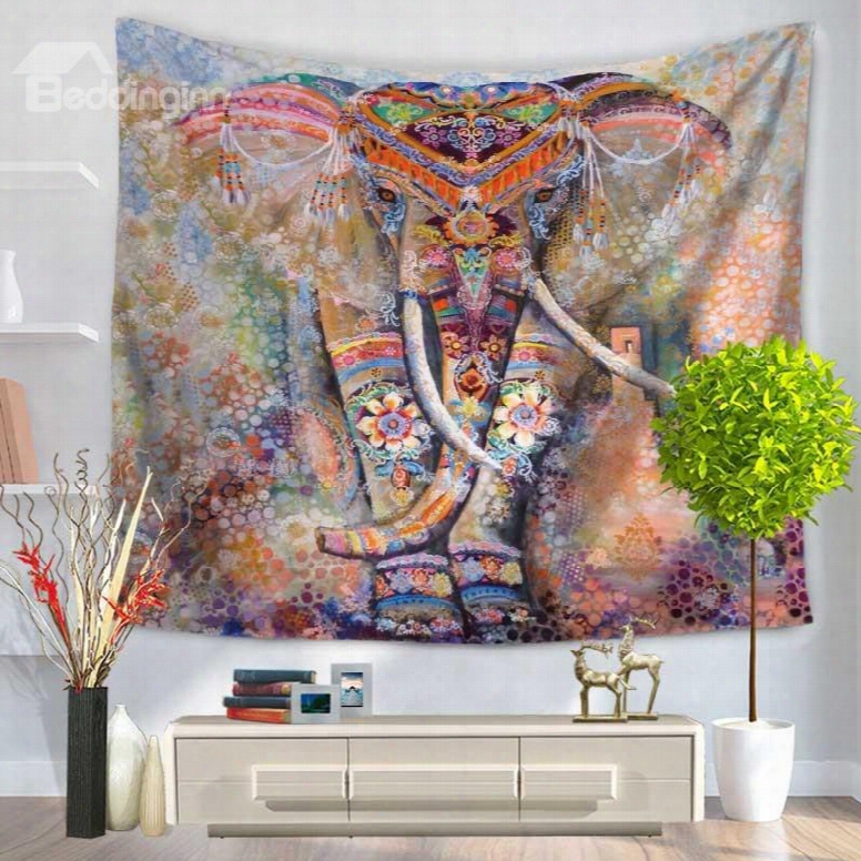 Watercolor Mandala Elephant Psychedelicpattern Decorative Hanging Wall Tapestry