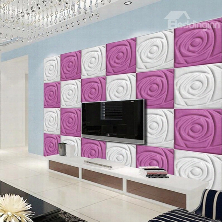 White And Pink Warm Three-dimensional Roses Square Plaid Design Wall Murals