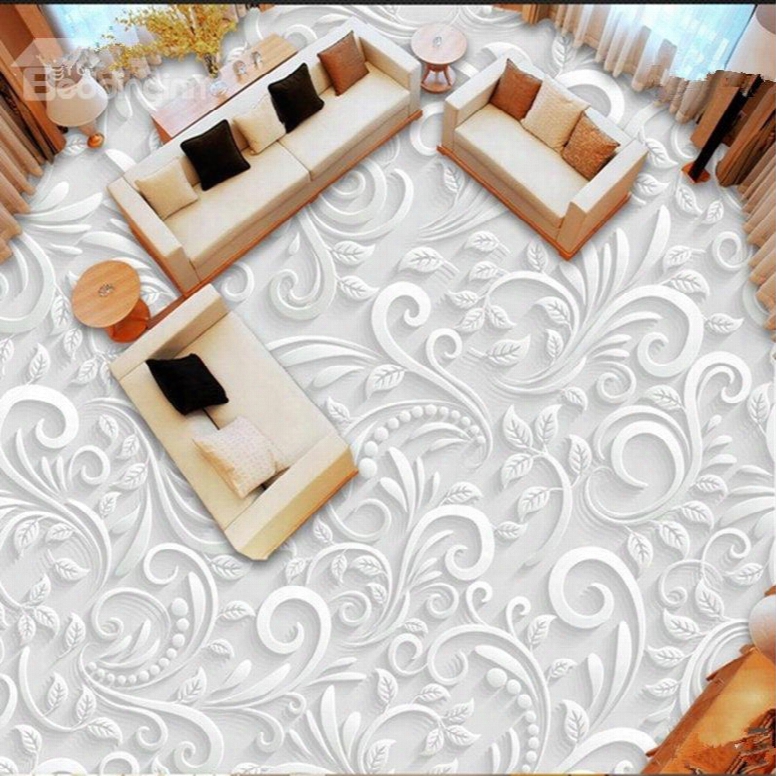 White Elegant Flower Pattern Home Decorative Waterproof Custom Size Splicing 3d Floor Murals