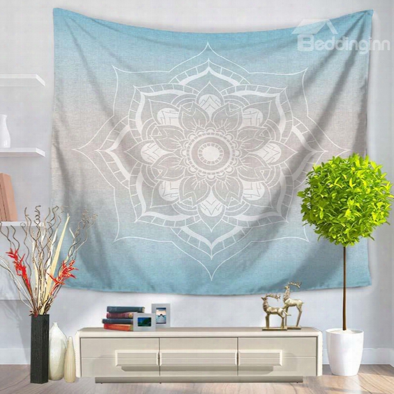 White Lotus Gradient Blue Exotic Style Decorative Hanging Wall  Tapestry