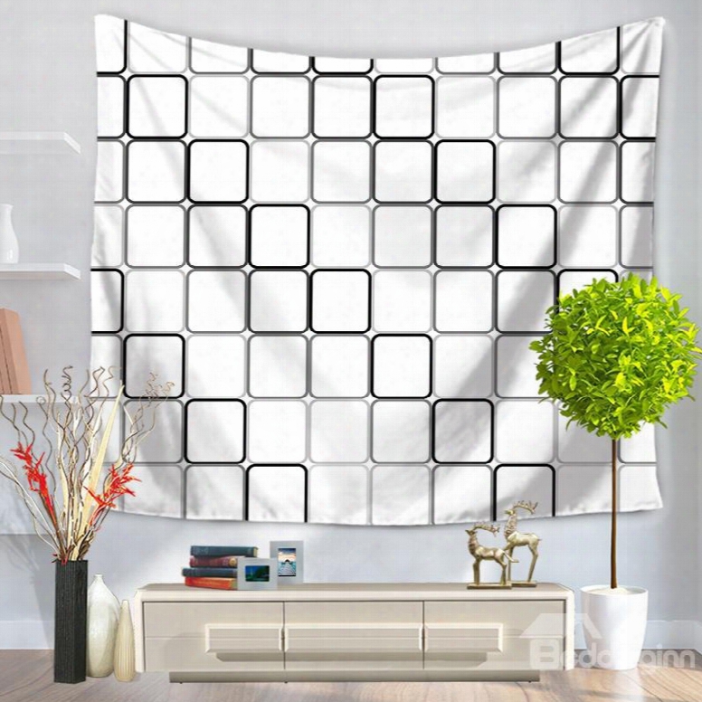 White Pixelization Grid Pattern Decorative Hanging Wall Tapestry