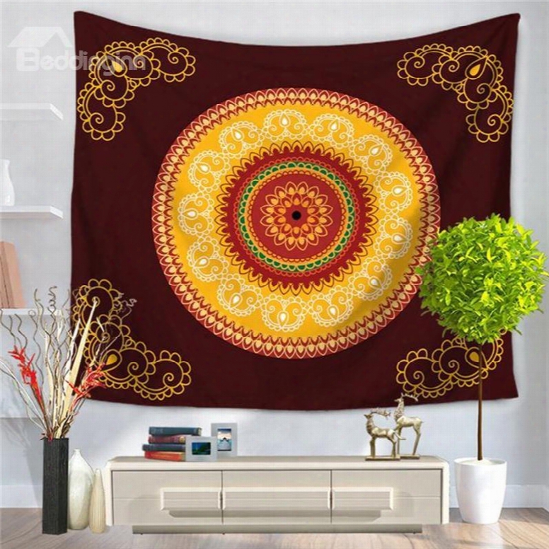 Wine Red And Yellow Mandala Indian Pattern Ethnic Style Decorative Hanging Wall Tapestry