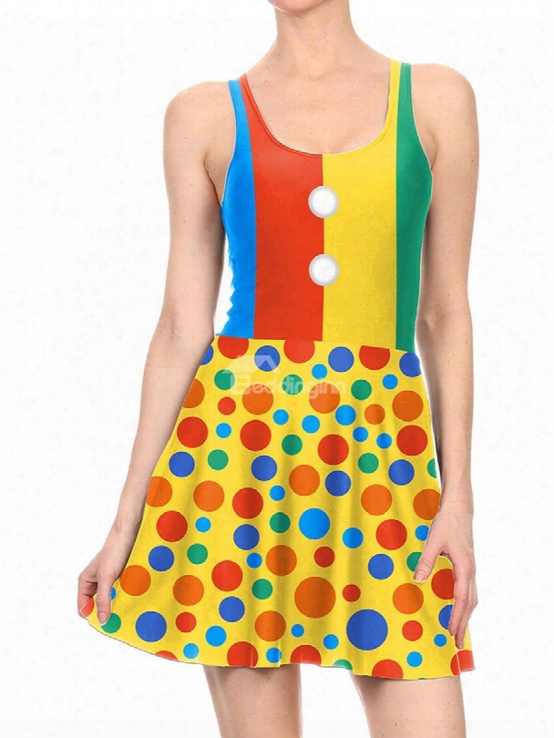 Women's 3d Printed Colorful Dots Halloween Mini Skater Tank Dresses