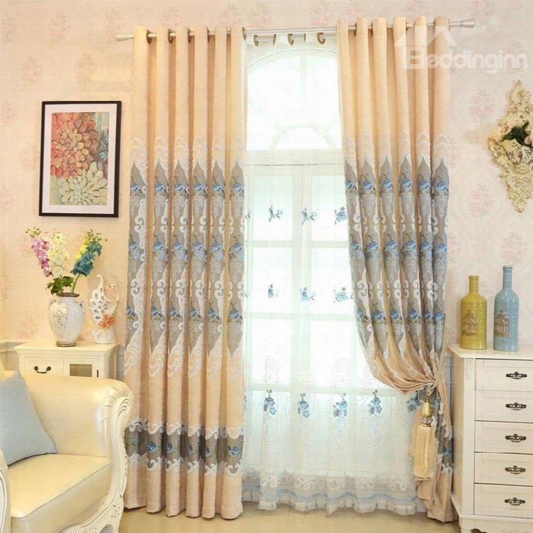 Yellow Color High Quality Chenille With Wonderful Patterns Living Room Sheer Curtain