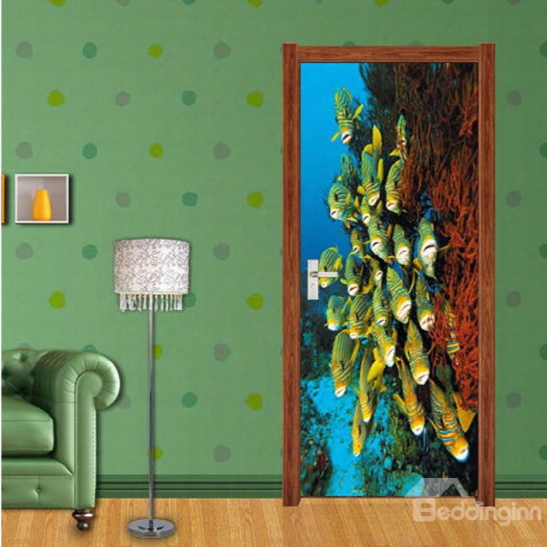 30␔79in Fishes In Deep Sea Pvc Environmental Waterproof Self-adhesive 3d Door Mural