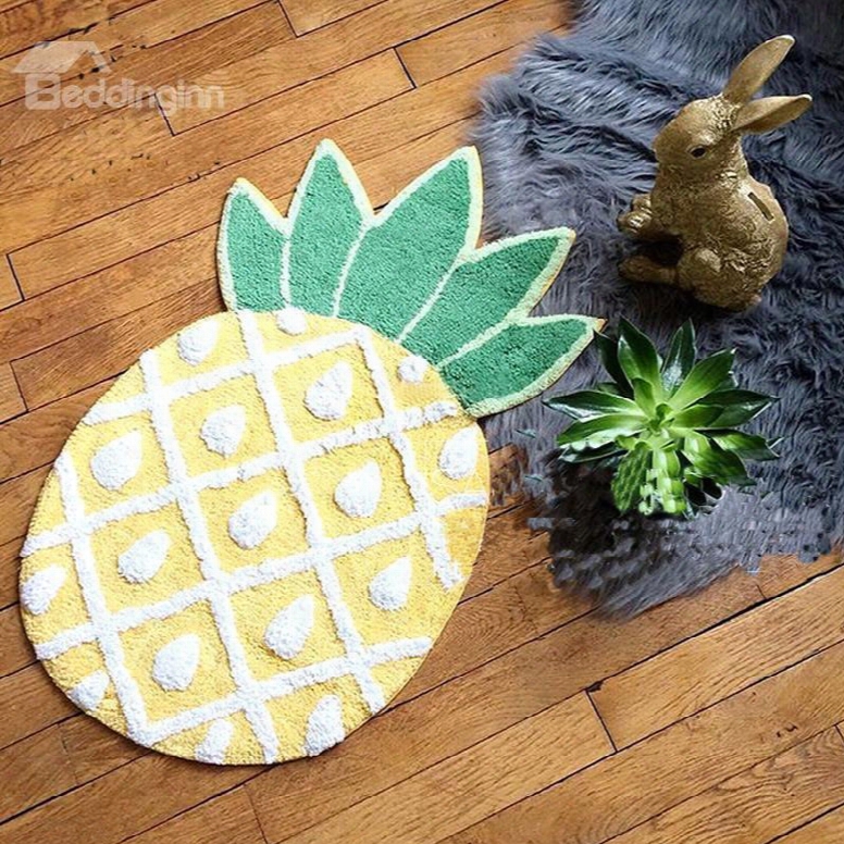 33*19in Pineapple Pattern Cotton Water Absorption And Nonslip Area Rug