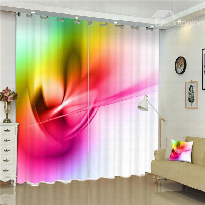 3d Abstract Patterns Printed Living Room And Bedroom 2 Pieces Polyester Curtain