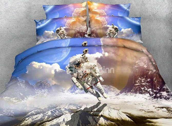 3d Astronaut And White Clouds Printed 4-piece Bedding Sets/duvet Covers