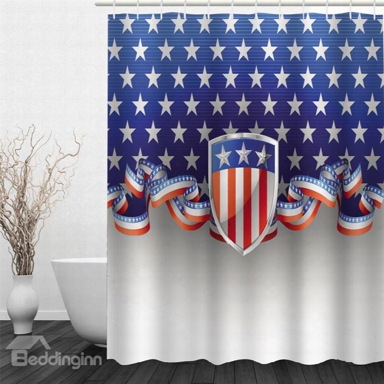 3d Blue Background With Five-pointed Stars Polyester Waterproof And Eco-friendly Shower Curtain