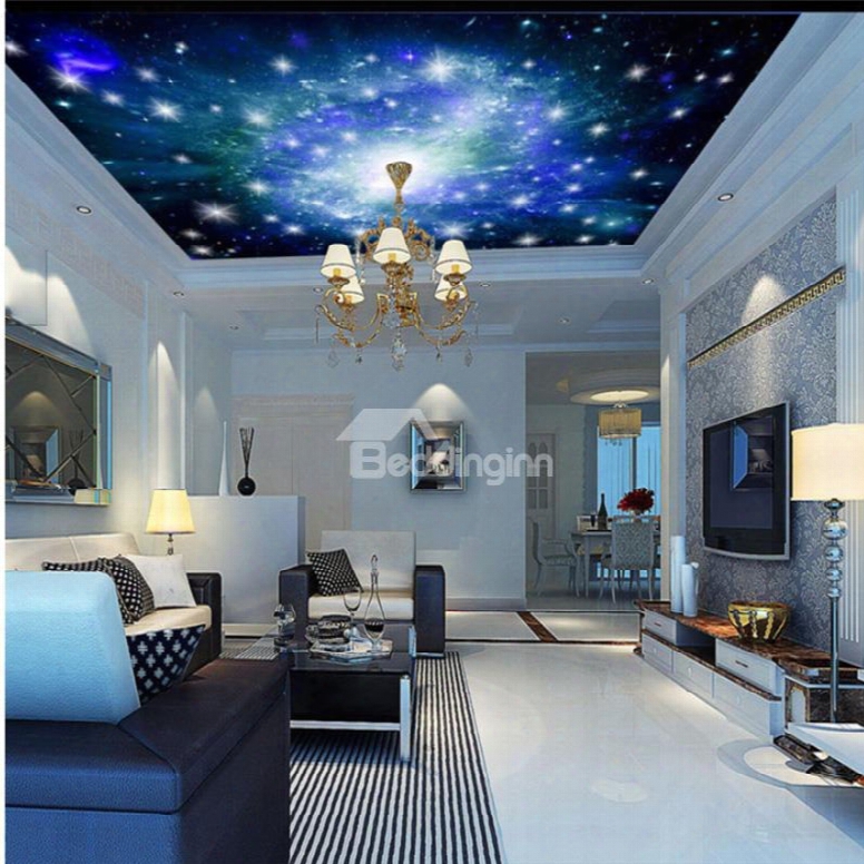 3d Blue Galaxy Pattern Pvc Waterproof Sturdy Eco-friendly Self-adhesive Ceiling Murals