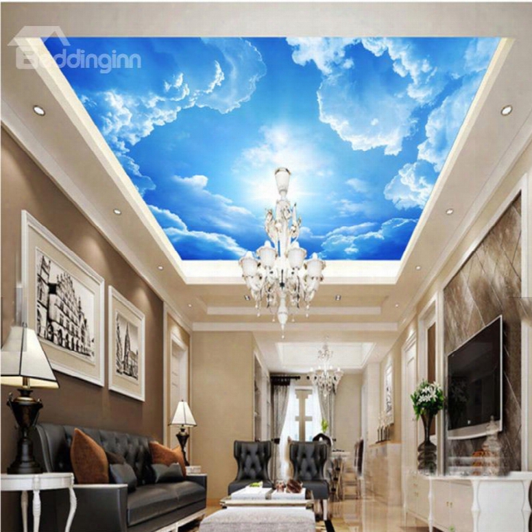 3d Blue Sky Clouds Pvc Waterproof Sturdy Eco-friendly Self-adhesive Ceiling Murals