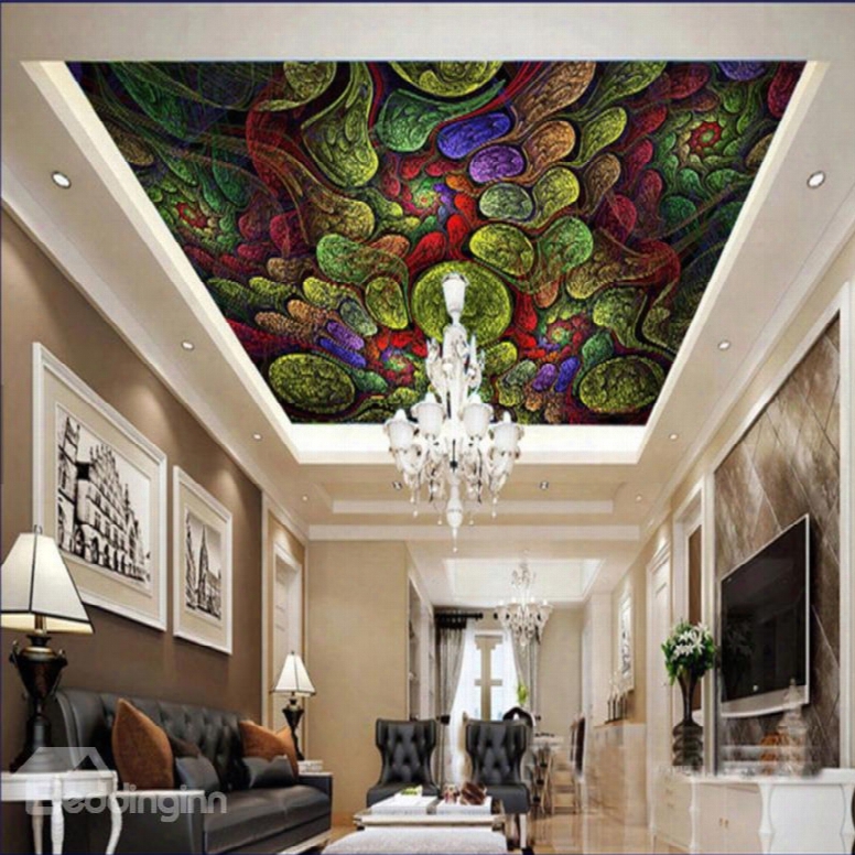 3d Colored Pattern Pvc Waterproof Sturdy Eco-friendly Self-adhesive Ceiling Murals
