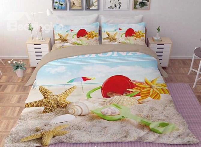 3d Conch And Starfish Printed Polyester 4-piece Bedding Sets/duvet Covers