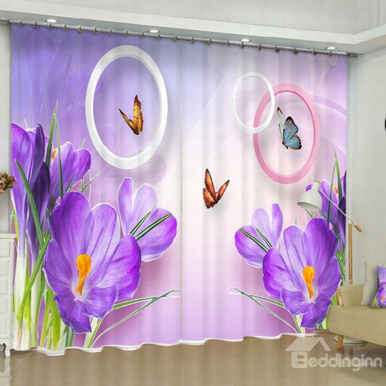 3d Elegant Purple Phalaenopsis Printed 2 Panels Custom Curtain For Living Room And Bedroom