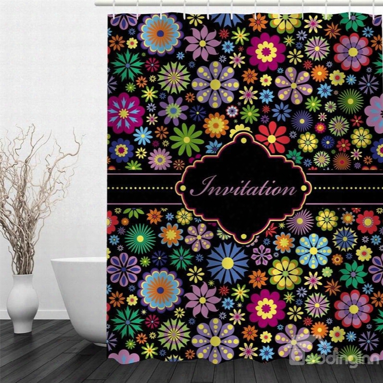 3d Flowers Polyester Waterproof And Eco-friendly Black Shower Curtain