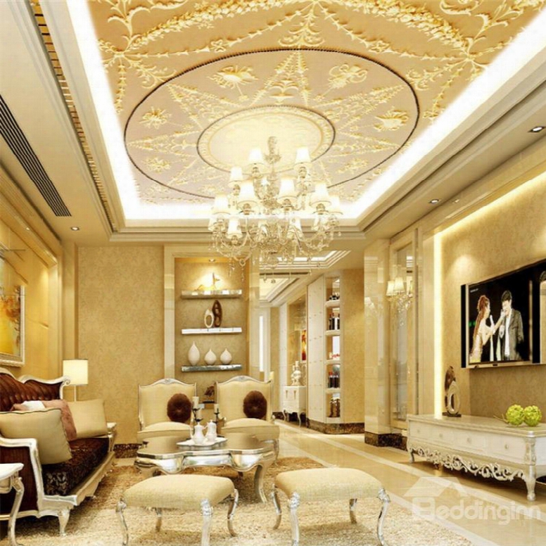3d Golden Pattern Background Pvc Waterproof Sturdy Eco-friendly Self-adhesive Ceiling Murals