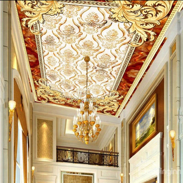 3d Golden Pattern Pvc Waterproof Sturdy Eco-friendly Self-adhesive Ceiling Murals