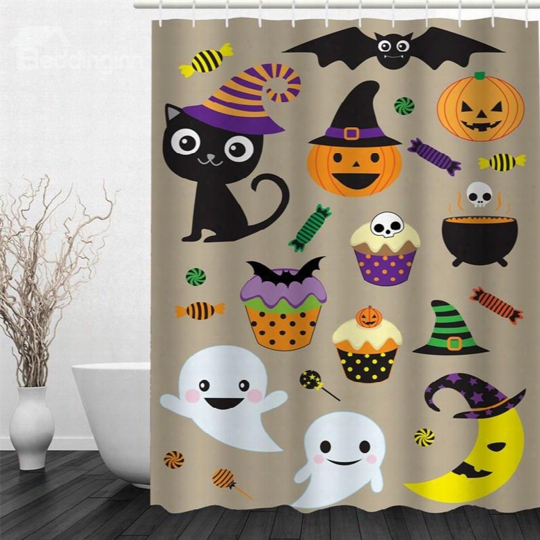 3d Halloween Cartoon Patterns Polyester Waterproof Antibacterial And Eco-friendly Shower Curtain