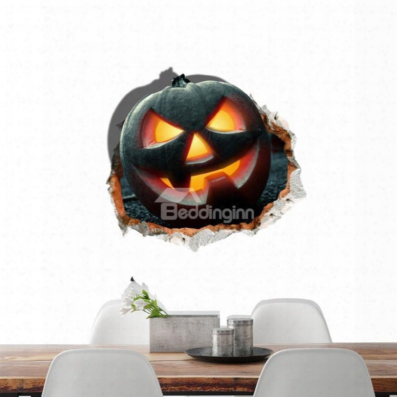 3d Hallowee N Jack-o-lantern Pvc Water-resistant Eco-friendly Removable Self-adhesive Wall Stickers