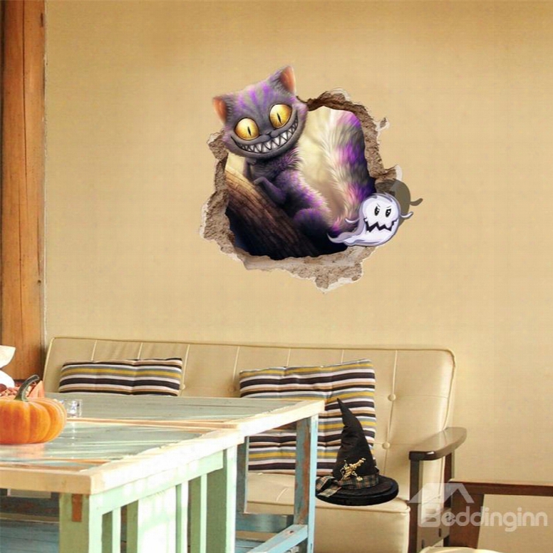 3d Halloween Kitten Pvc Water-resistant Eco-friendly Removable Self-adhesive Wall Stickers