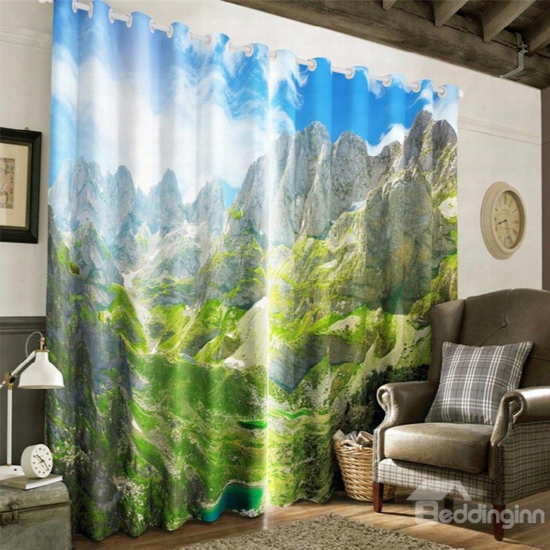 3d High And Rolling Mountains Printed 2 Panels Living Room And Bedroom Window Curtain