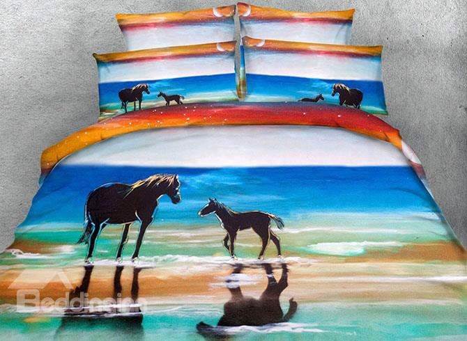 3d Horse And Colt Printed 4-piece Bedding Sets/duvet Covers