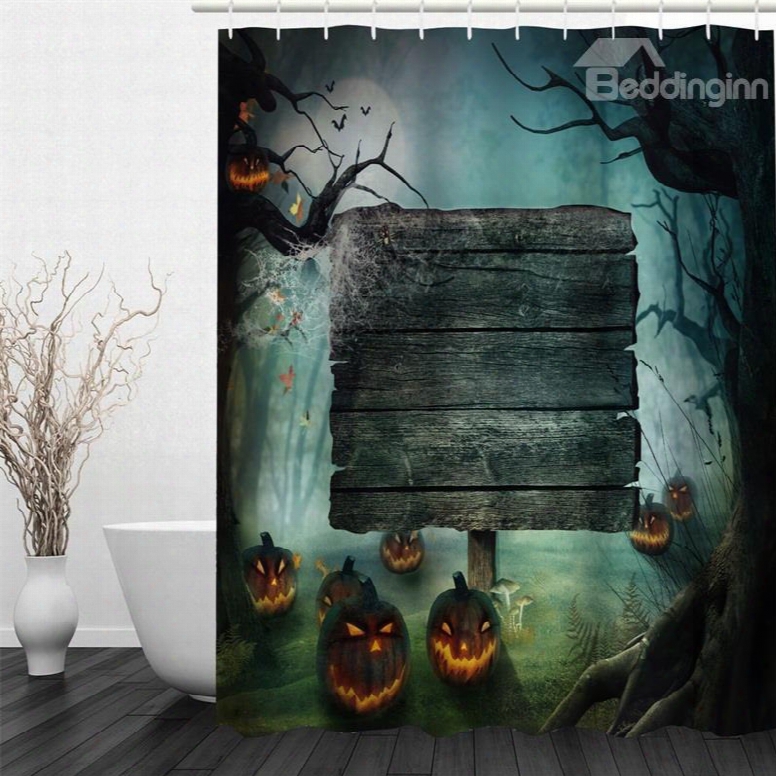 3d Jack-o-lanterns In Halloween Night Polyester Waerproof Antibacterial And Eco-friendly Shower Curtain
