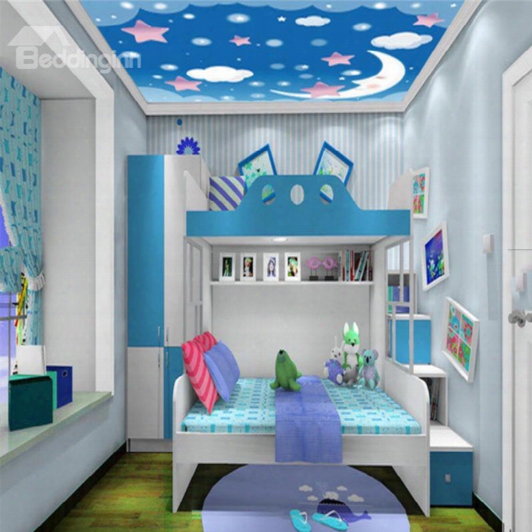 3d Moon Stars Cartoon Pattern Pvc Waterproof Sturdy Eco-friendly Self-adhesive Ceiling Murals