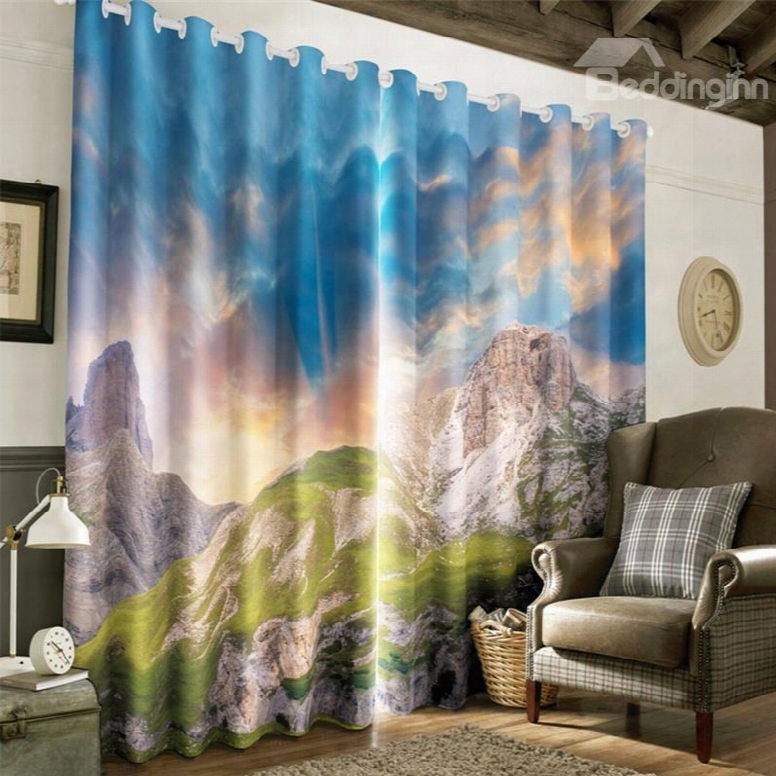 3d Naked Mountainsand Blue Sky Printed 2 Panels Living Room And Window Room Curtain