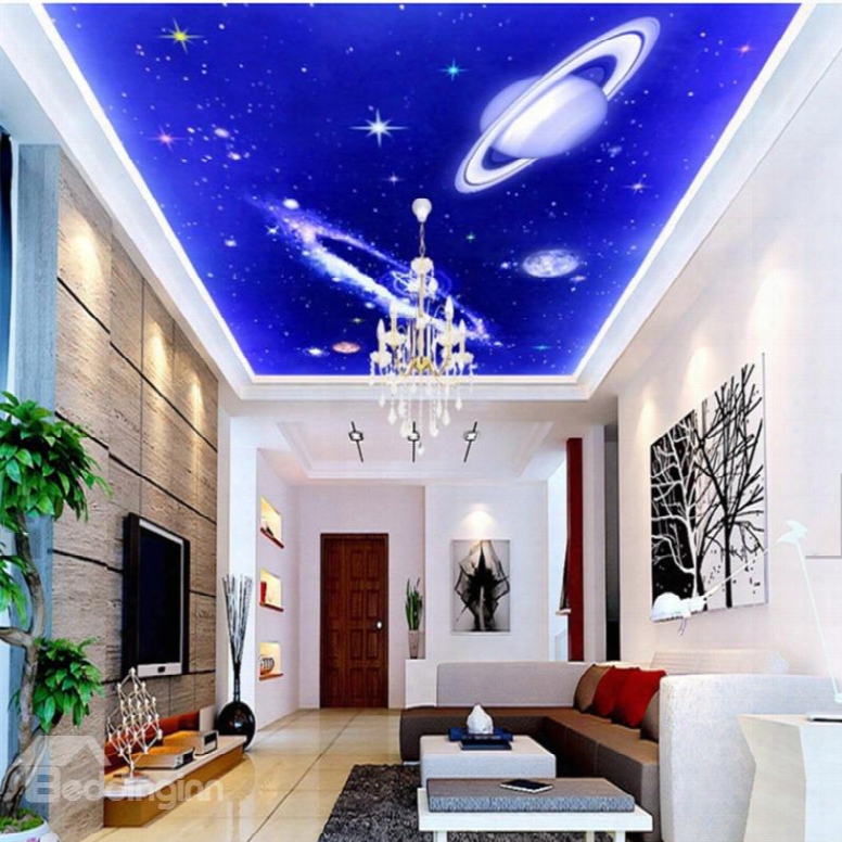 3d Planets Operating In Universe Pvc Waterproof Sturdy Eco-friendly Self-adhesive Ceiling Murals