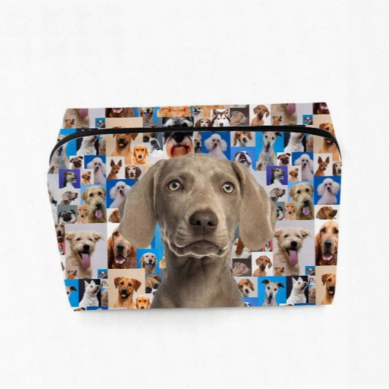 3d Portable Gray Hound Printed Pv Cosmrtic Bag