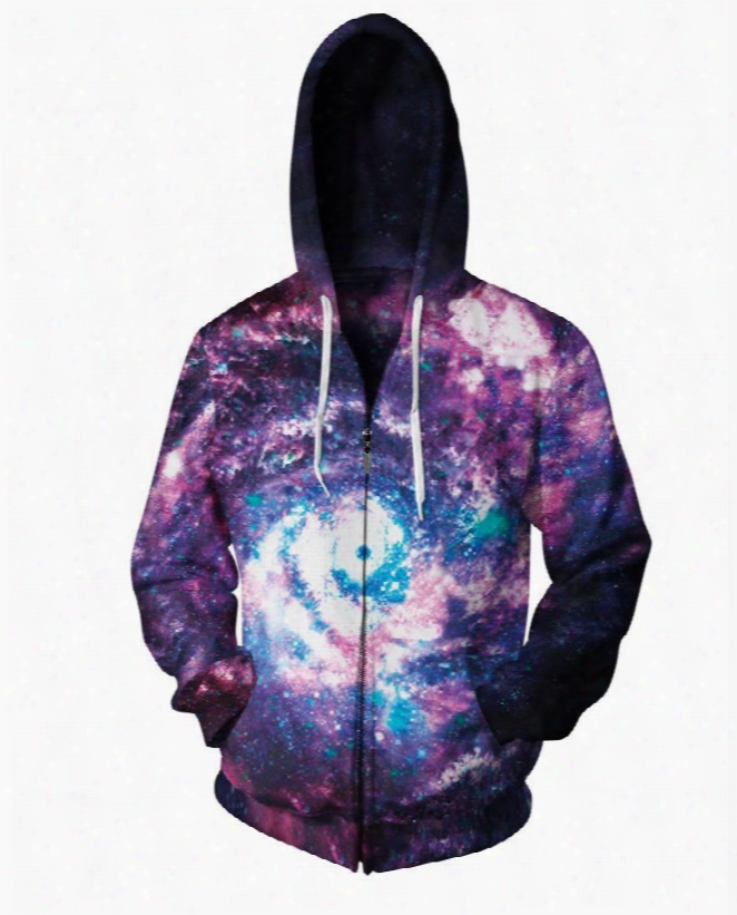 3d Print Big Cool Hoodies Purple Pockets Zipper Galaxy Jacket