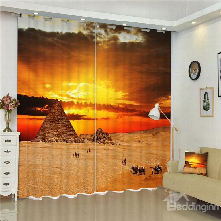 3d Pyramid And Sphinx Printed World Famous Heritage 2 Panels Bedroom Curtain