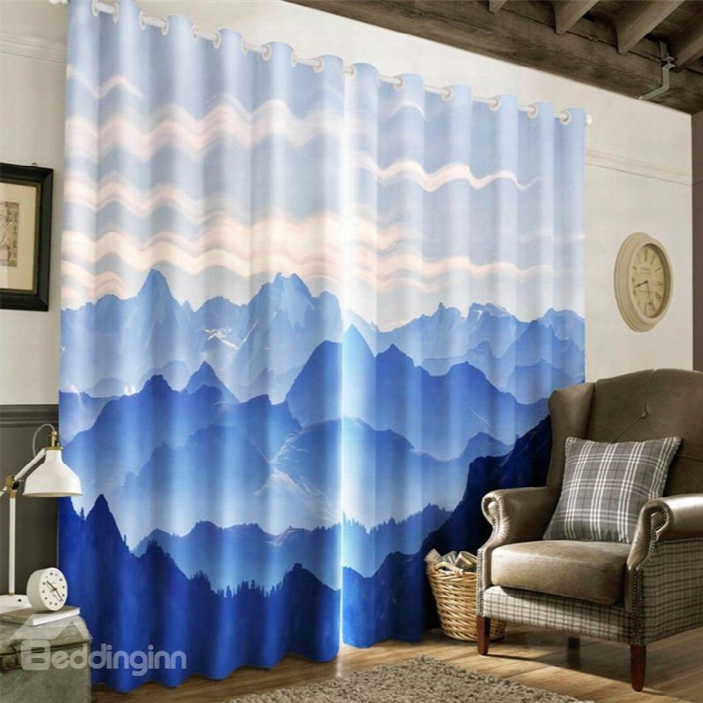3d Rolling Mountains Printed 2 Panels Living Room And Bedroom Window Drapes