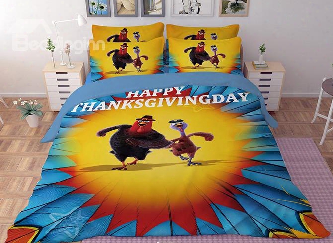 3d Running Turkey Printed Polyester 4-piece Bedding Sets/duvet Covers