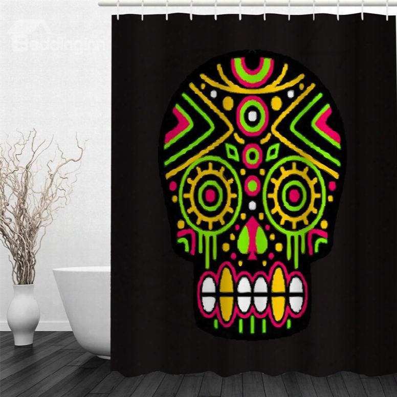 3d Skull Pattern Polyester Waterproof And Ec-ofriendly Black Shower Curtain