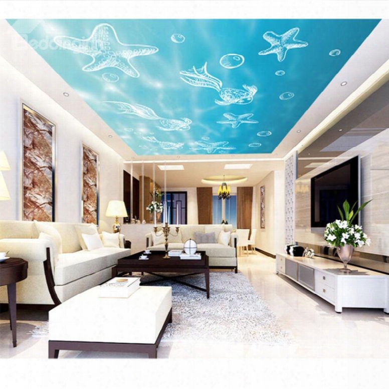 3d Starfishes Fishes Pattern Pvc Waterproof Sturdy Eco-friendly Self-adhesive Ceiling Murals