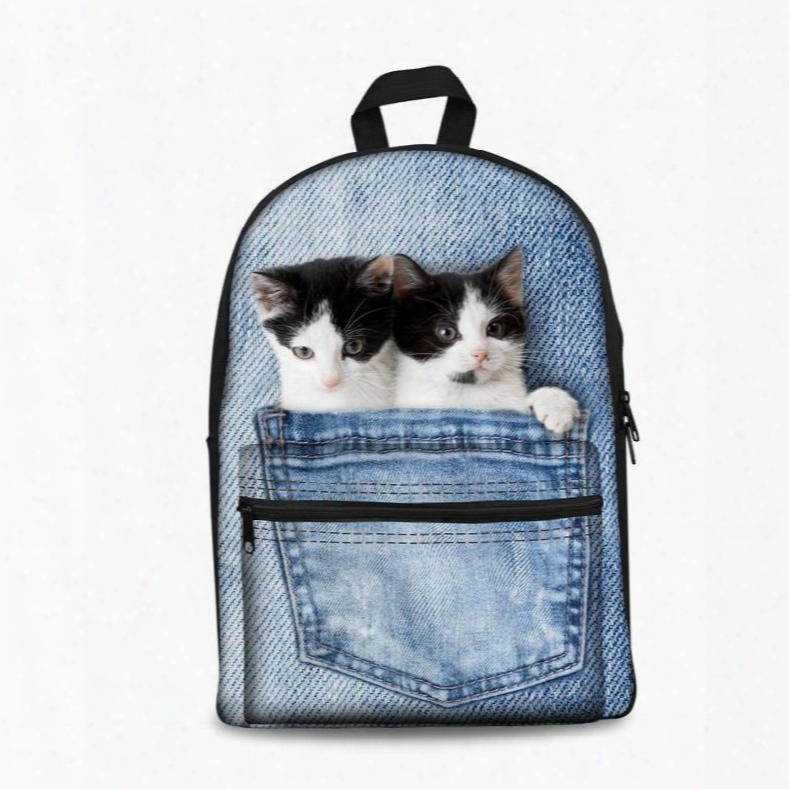 3d Twins Cat Design Fashion Pattern School Outdoor Backpack