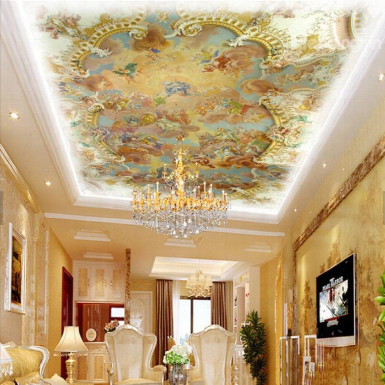 3d Yellow Angels Pattern Pvc Waterproof Sturdy Eco-f Riendly Self-adhesive Ceiling Murals