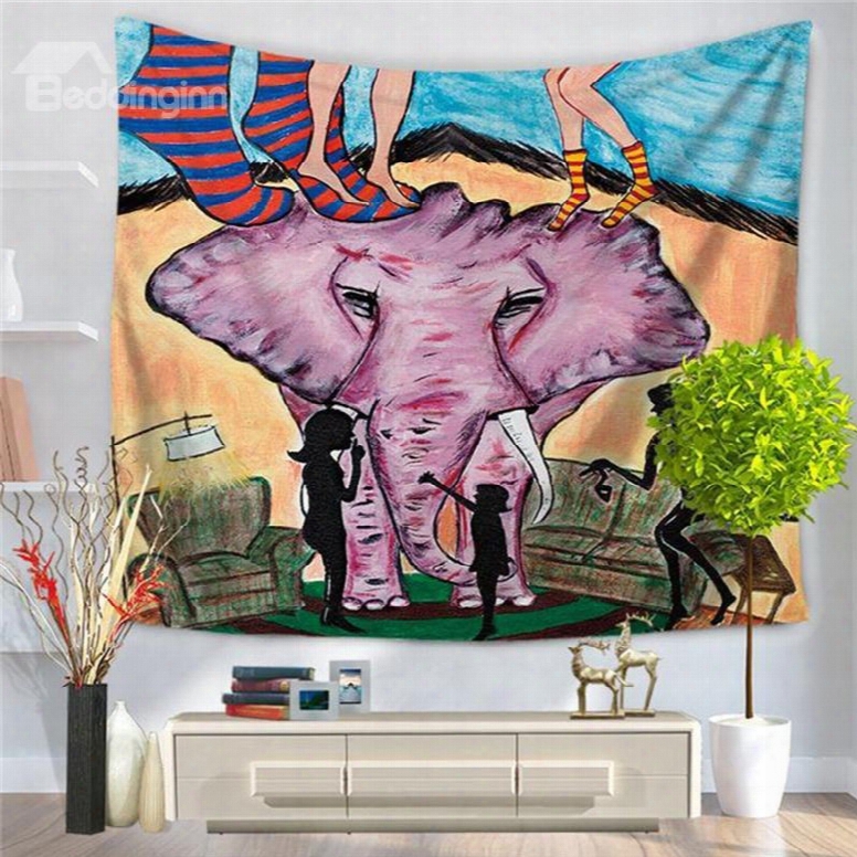 Abstract Cartoon Elephant People Legs Pattern Decorative Hanging Wall Tapestry