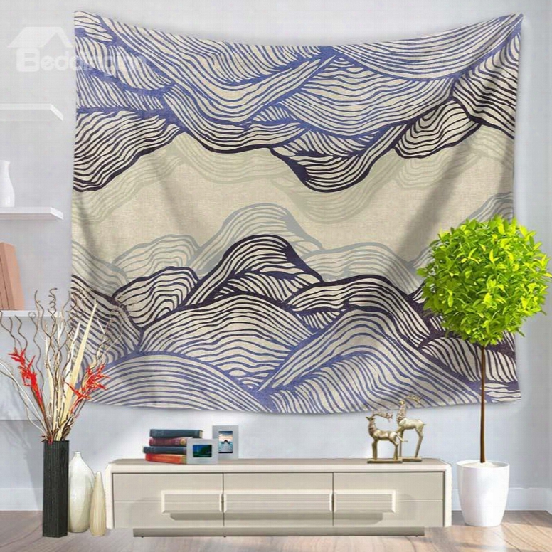 Abstract Gra Dient Purple Ripple Mountain Shape Decorative Hanging Wall Tapestry